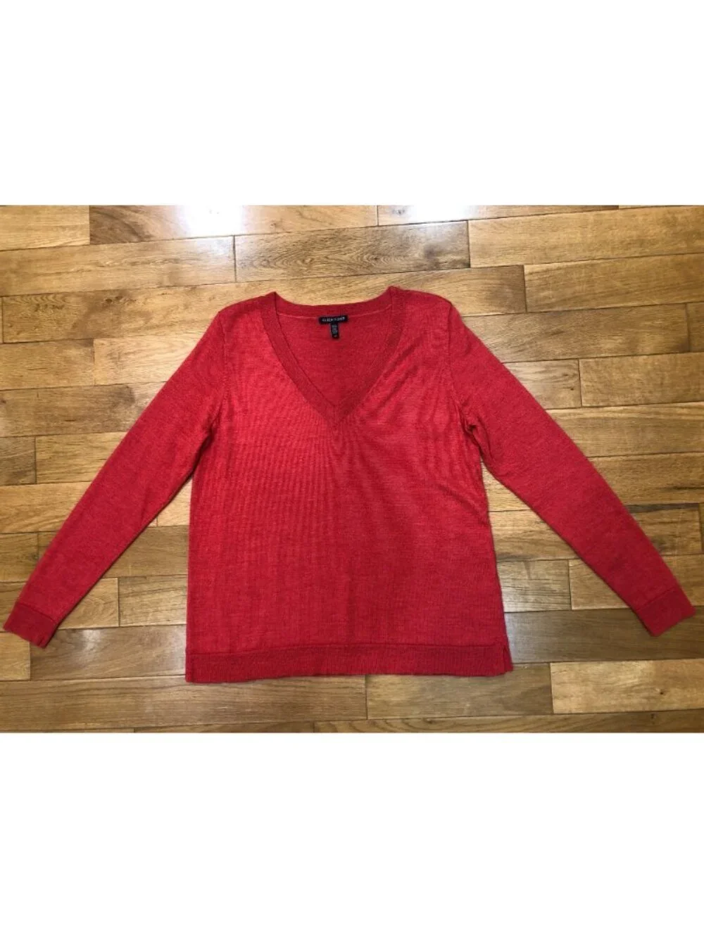 Eileen Fisher Italian Merino Wool V Neck Long Sleeve Red Sweater Size SP